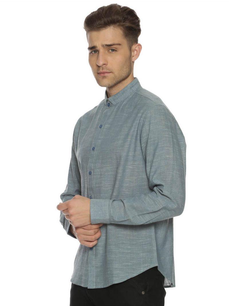 Handloom Woven Blue Men Slim Fit Shirt WeaversKnot
