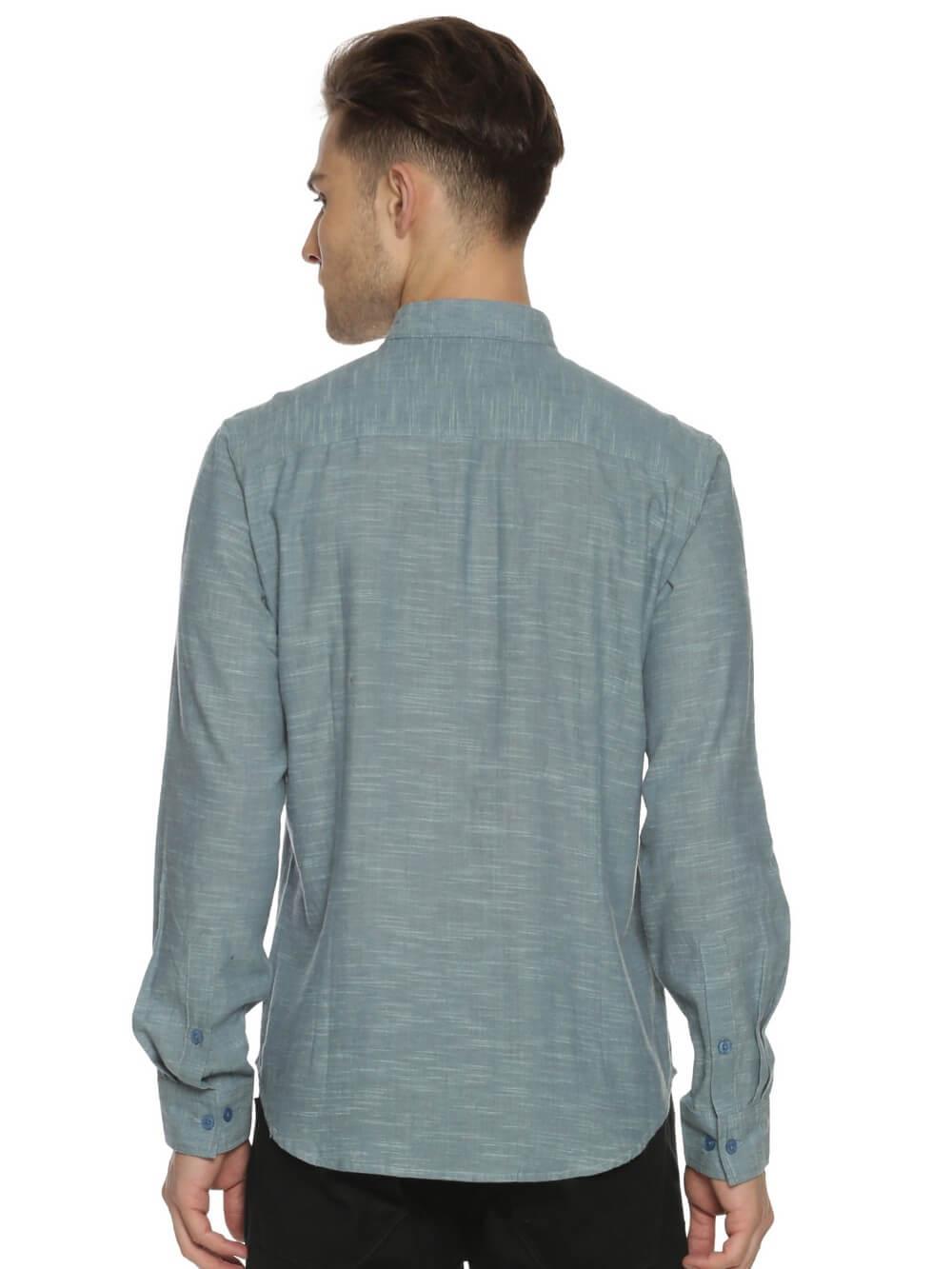 Handloom Woven Blue Men Slim Fit Shirt WeaversKnot