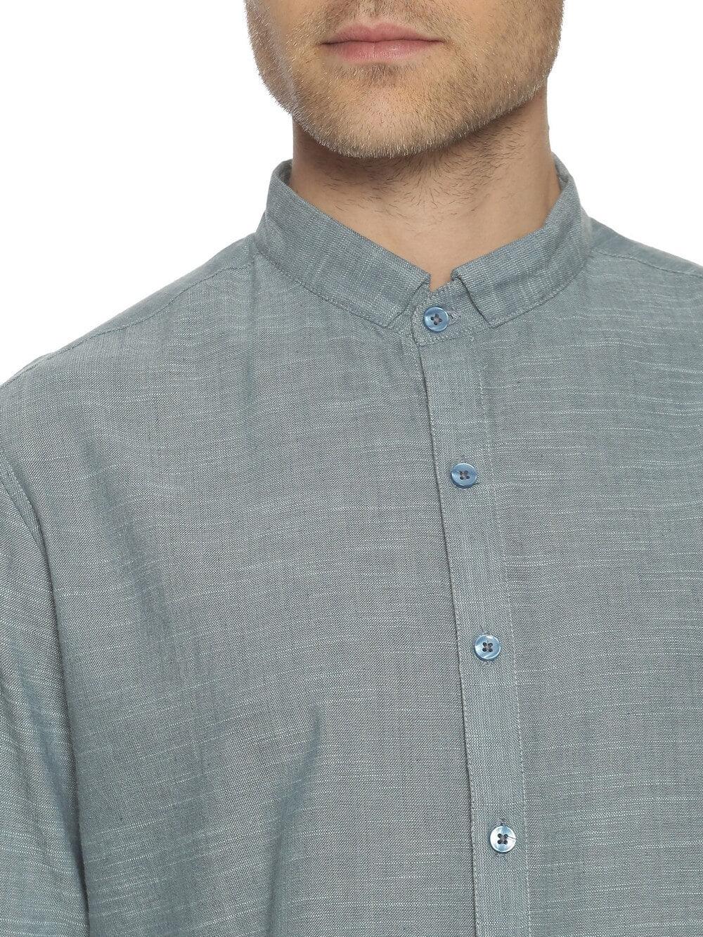 Handloom Woven Blue Men Slim Fit Shirt WeaversKnot