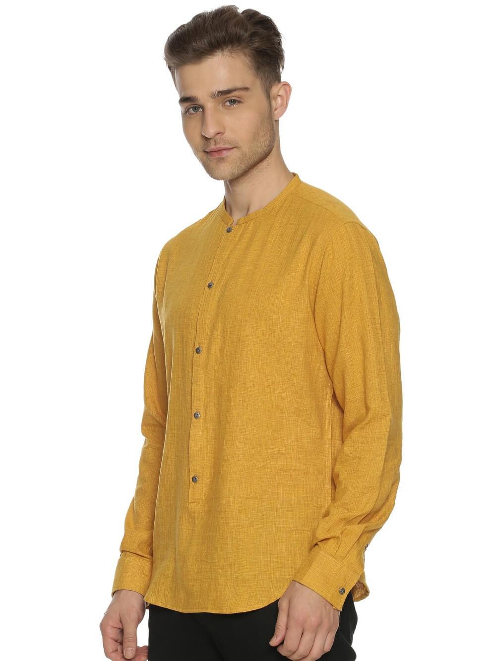 Khadi Mustard Yellow Men Slim Fit Shirt WeaversKnot