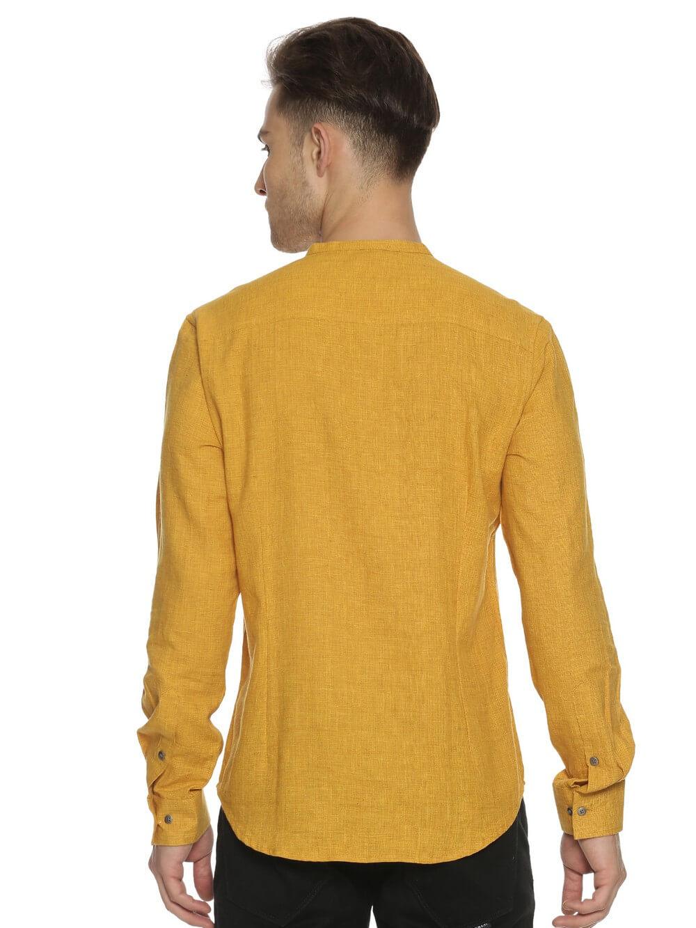 Khadi Mustard Yellow Men Slim Fit Shirt WeaversKnot