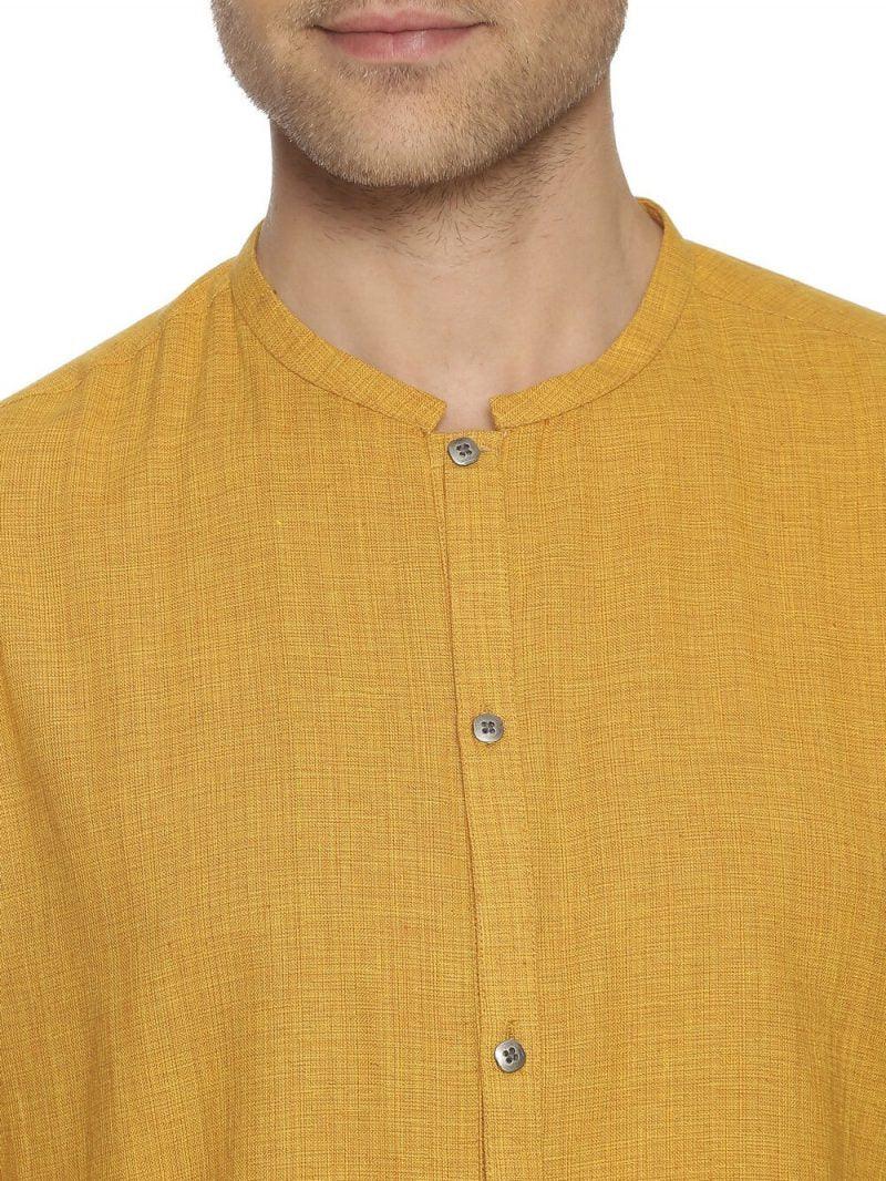 Khadi Mustard Yellow Men Slim Fit Shirt WeaversKnot