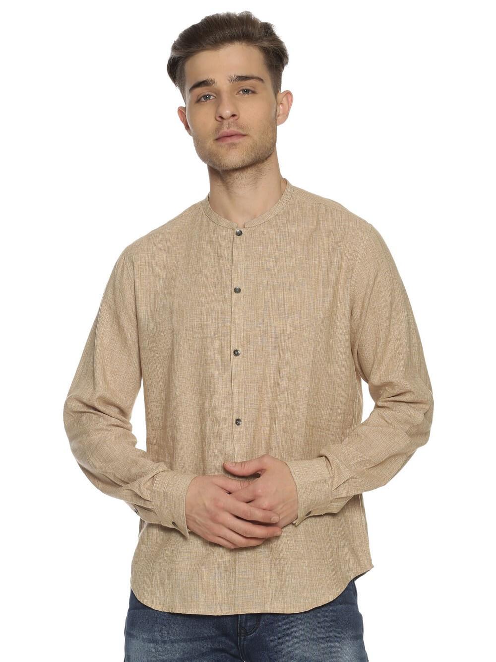 Khadi Tan Men Slim Fit Shirt WeaversKnot