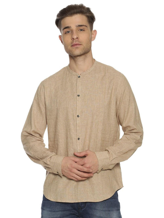 Khadi Tan Men Slim Fit Shirt WeaversKnot