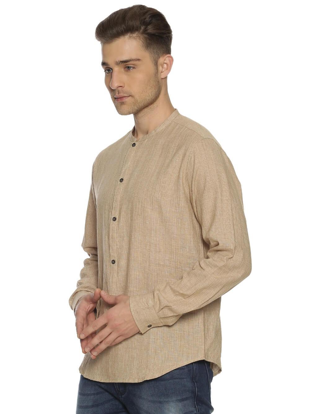 Khadi Tan Men Slim Fit Shirt WeaversKnot