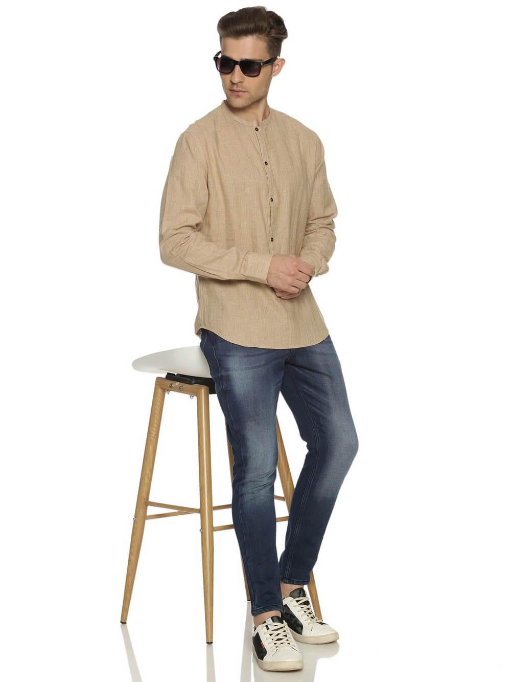 Khadi Tan Men Slim Fit Shirt WeaversKnot