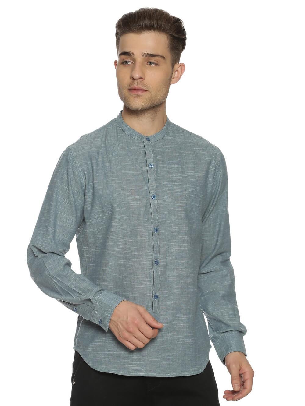 Handloom Woven Blue Men Slim Fit Shirt WeaversKnot