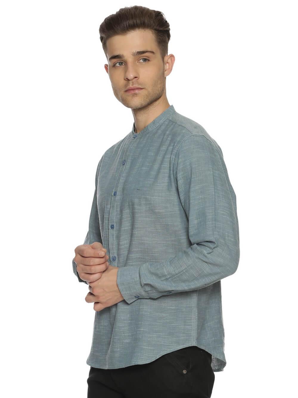 Handloom Woven Blue Men Slim Fit Shirt WeaversKnot