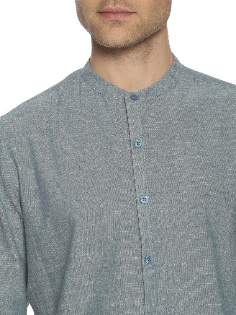 Handloom Woven Blue Men Slim Fit Shirt WeaversKnot