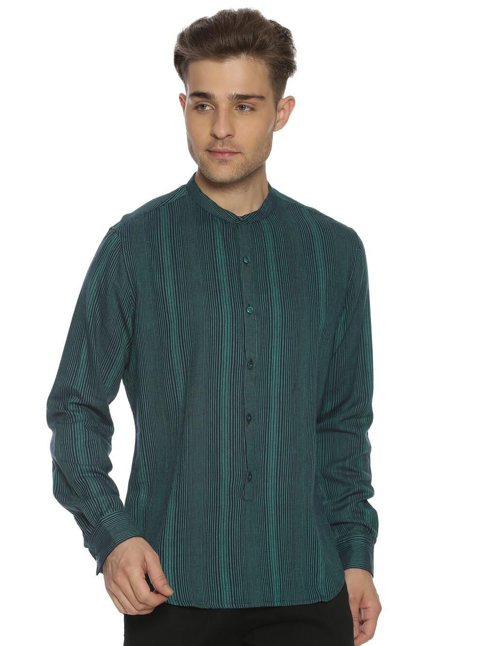Jacquard Woven Teal Men Slim Fit Full sleeves Shirt WeaversKnot