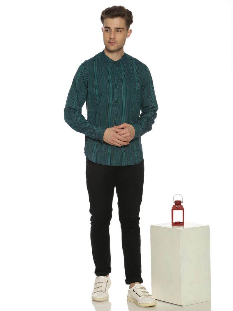 Jacquard Woven Teal Men Slim Fit Full sleeves Shirt WeaversKnot