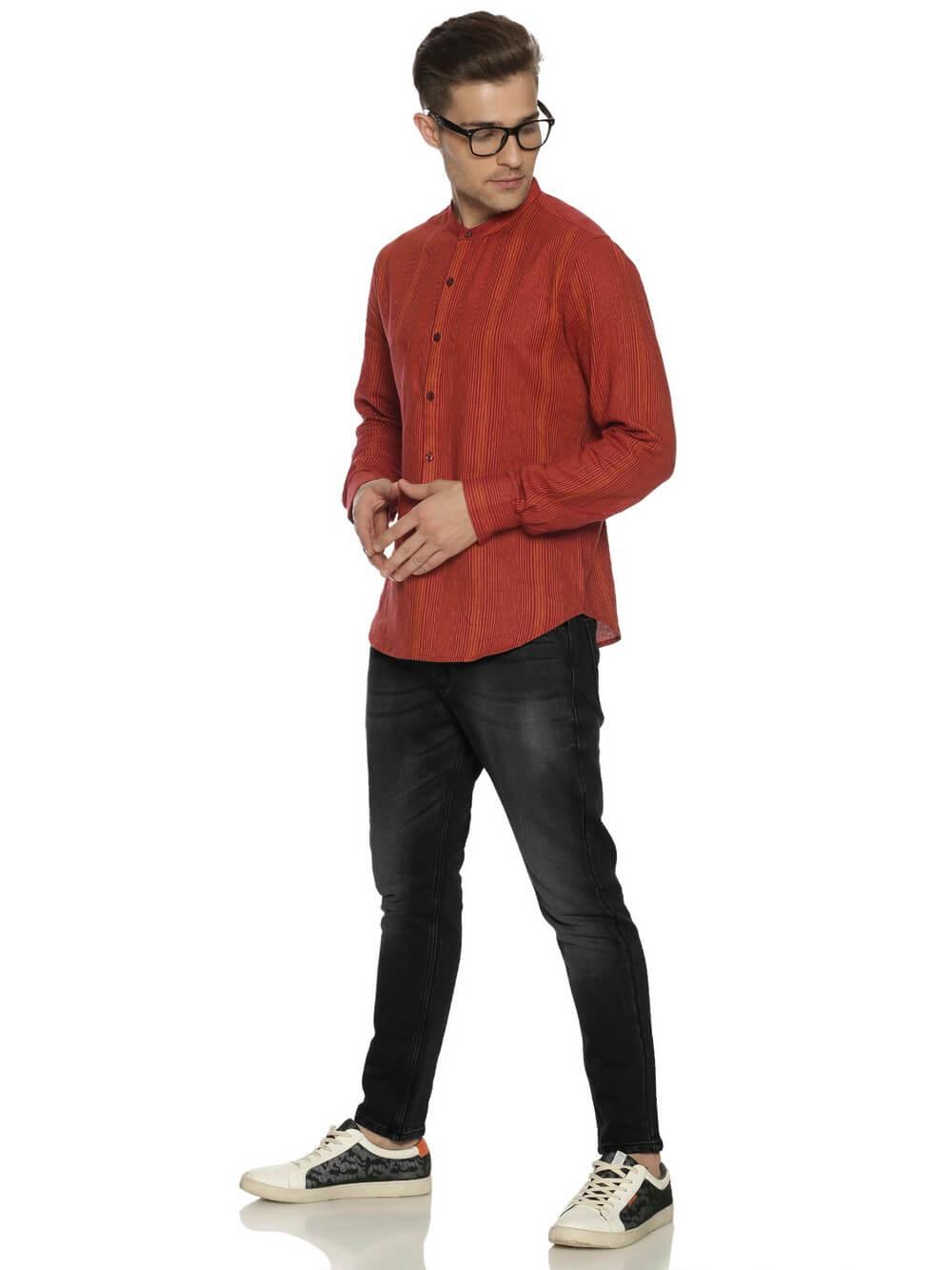 Jacquard Woven Ginger Men Slim Fit Full sleeves Shirt WeaversKnot