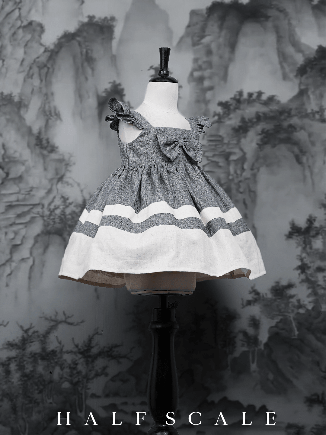 Handloom Woven Gray Girl's Fit & Flare Dress with White Stripes Clothing WeaversKnot