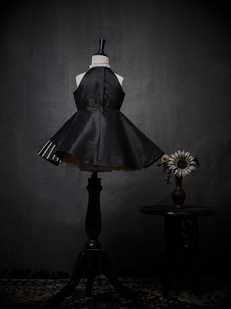 Black Raw Silk Gown with Rhinestone Stripes Highlight | Kids Wedding Dresses
