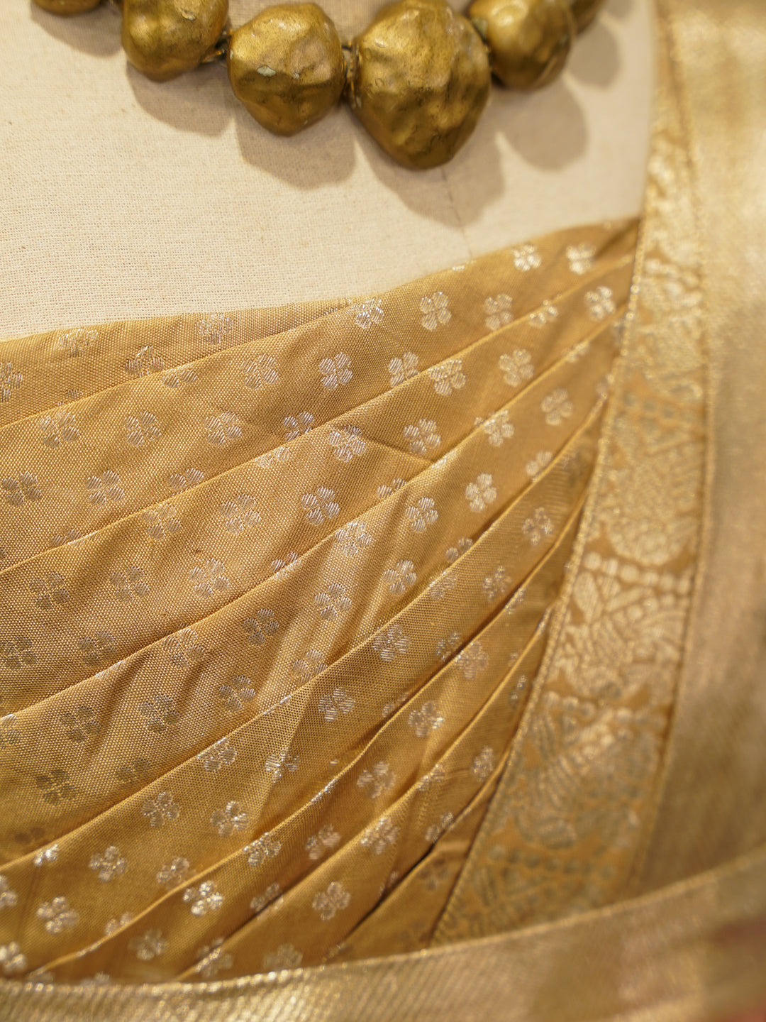 Kids Kanchipuram Silk Lehenga Gown – Gold with Pink Accent