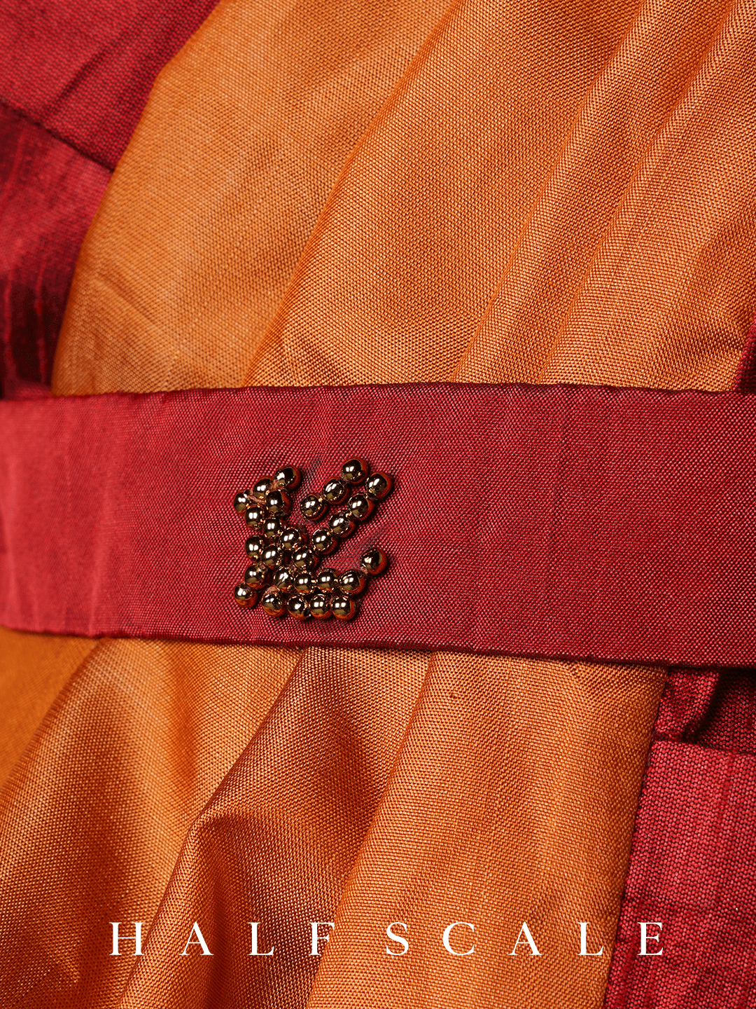 Golden Nauvari Saree with Red Frills