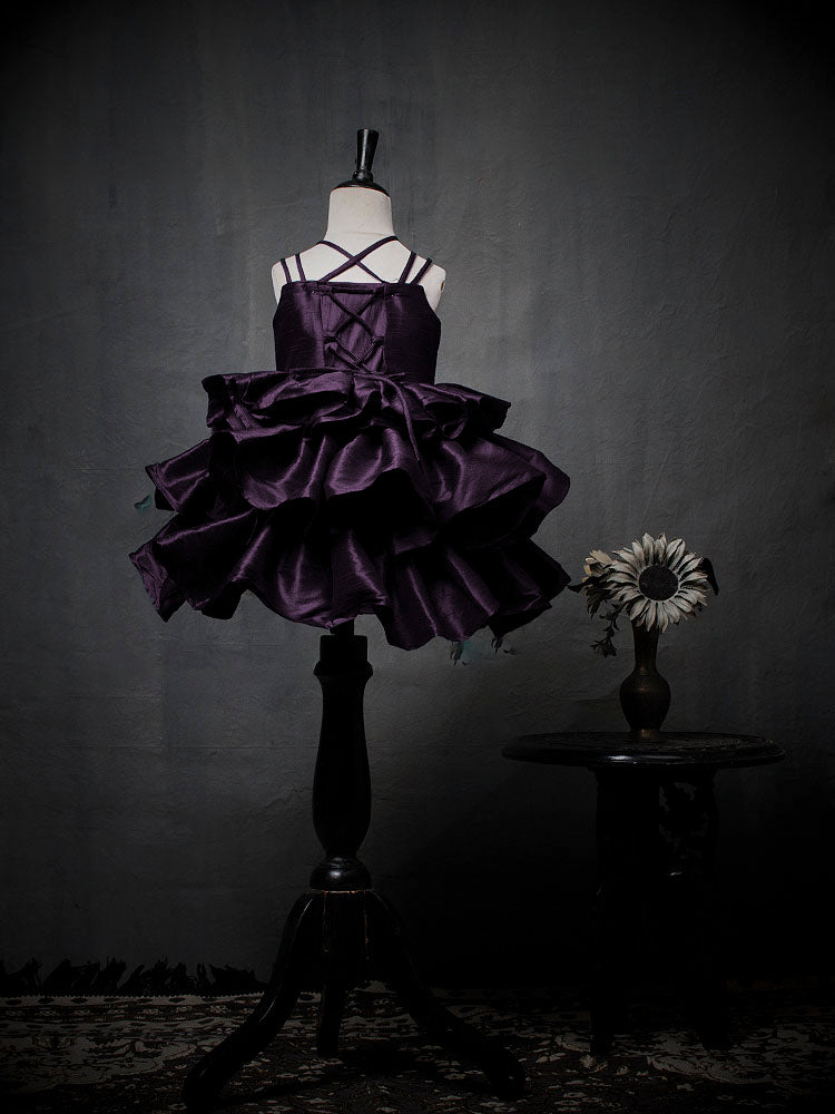 Burgundy Raw Silk Gown with Rose Gold Rhinestone Heart Highlight | Kids Wedding Dresses