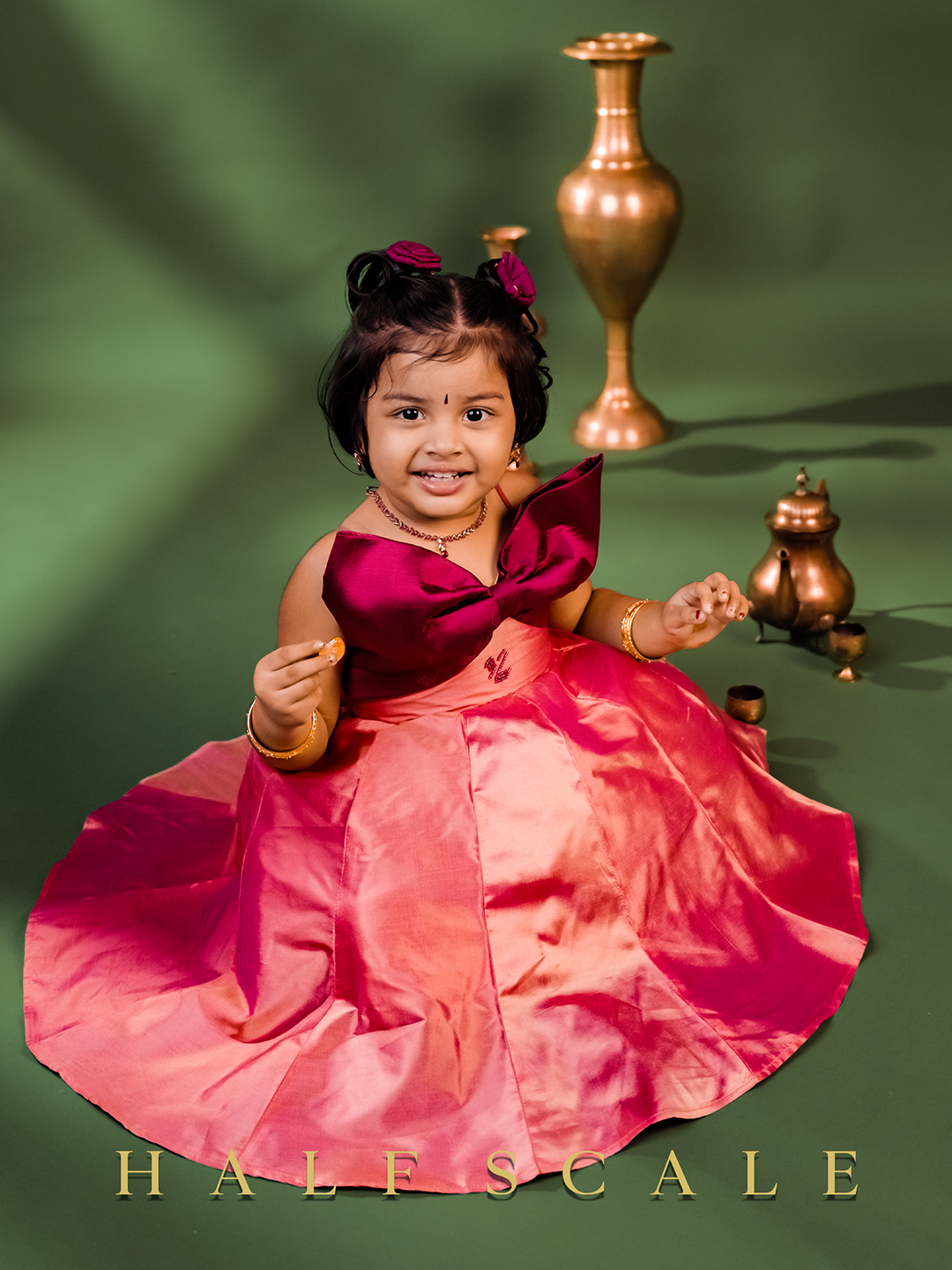 Baby Pink and Magenta Silk Gown for Baby Girls – Soft, Sweet, and Perfect for Her First Big Day