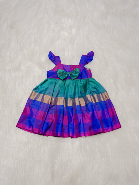 Multicolor Newborn Girl Gown with Checked Design