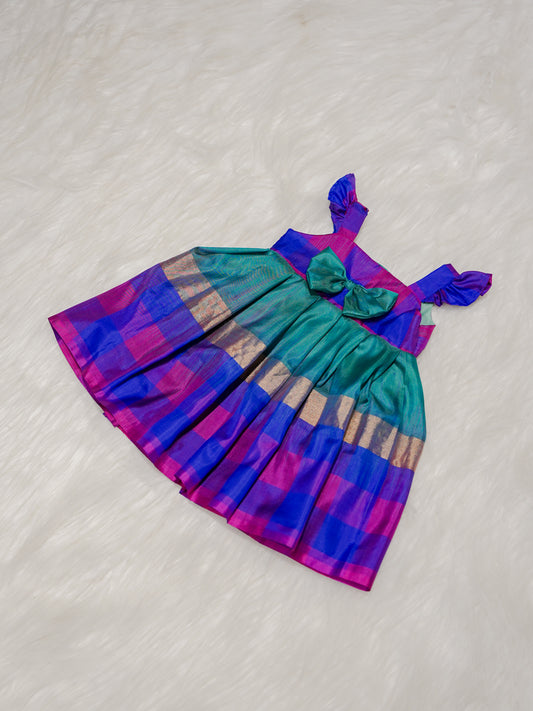 Multicolor Newborn Girl Gown with Checked Design