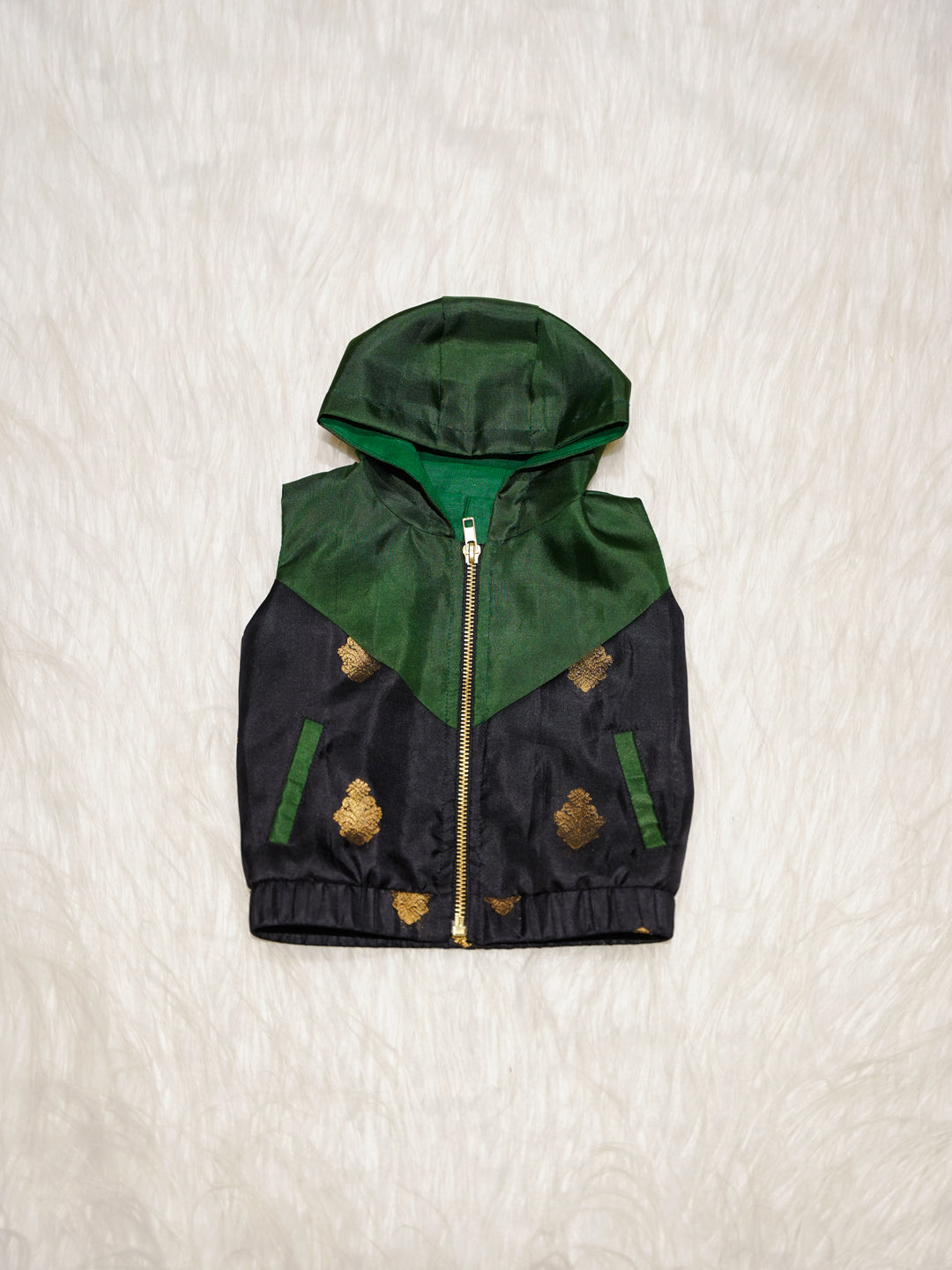 Emerald Green Newborn Hooded Jacket with Zari Motifs
