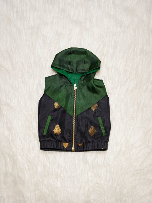 Emerald Green Newborn Hooded Jacket with Zari Motifs