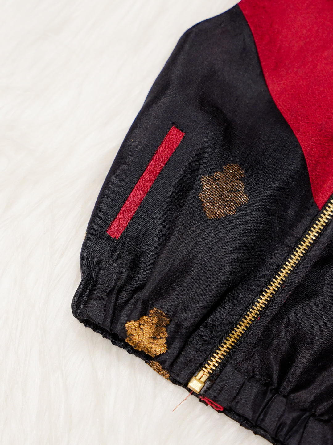 Red Newborn Unisex Hooded Jacket with Zari Motifs