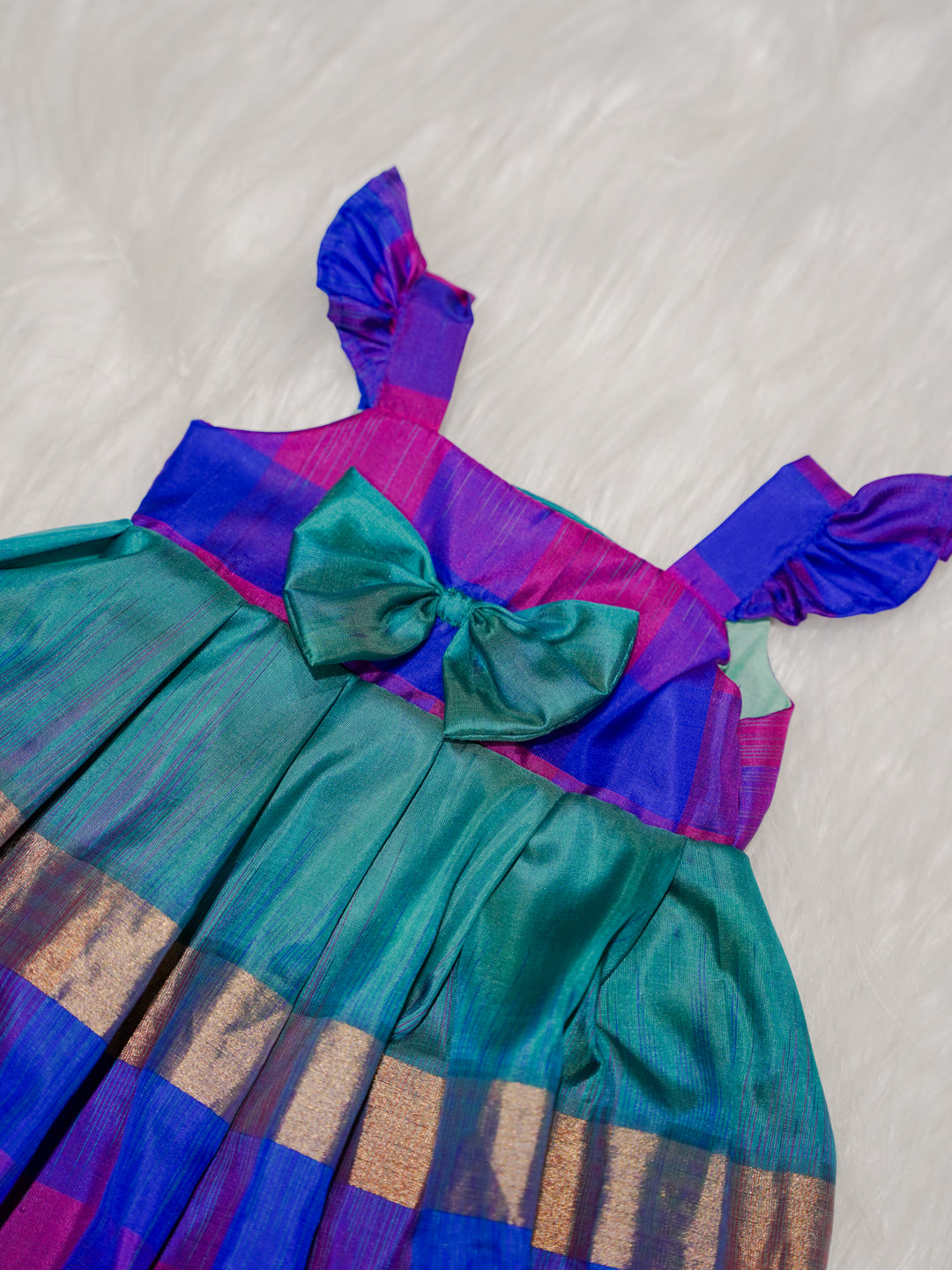 Multicolor Newborn Girl Gown with Checked Design