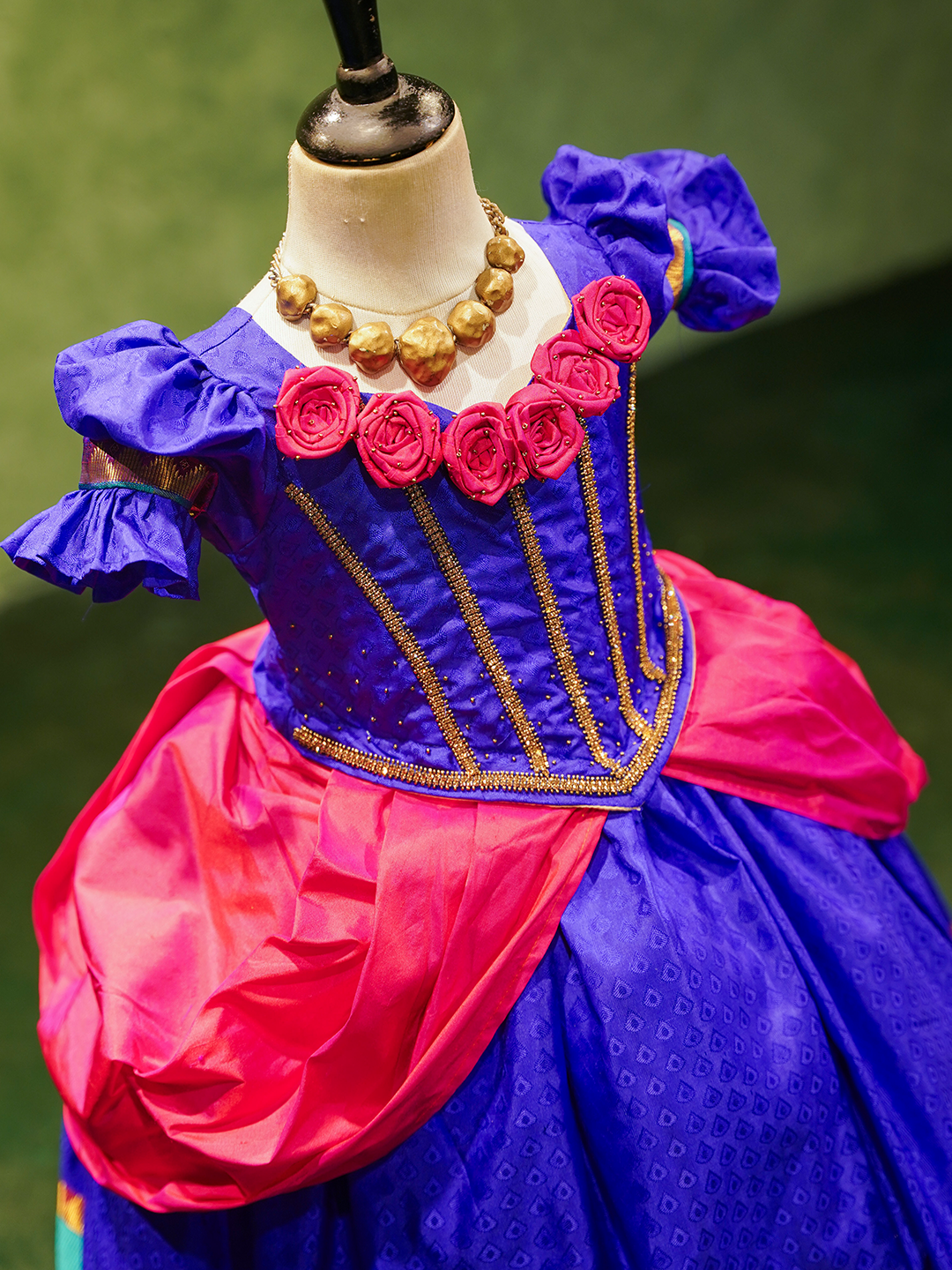 Royal Blue & Rani Pink Kanchipuram Silk Renaissance Gown