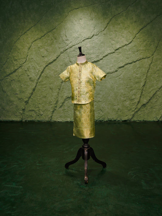 Pastel Green Kanchipuram Silk Shirt & Dhoti Set