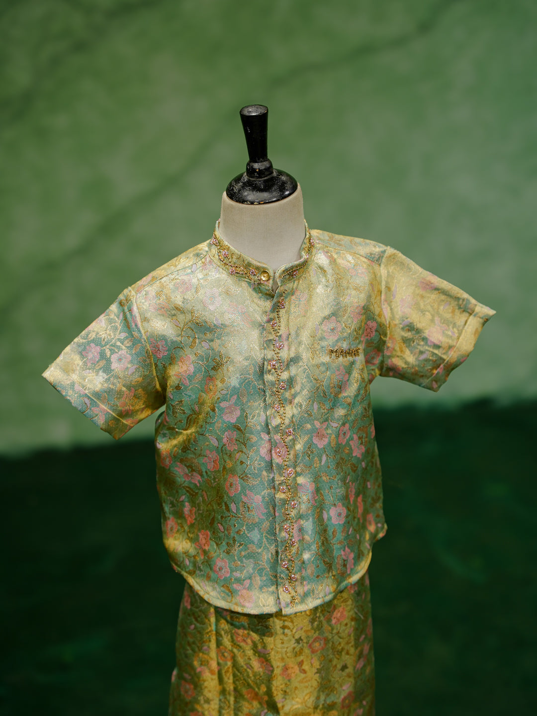The "Little Lover Set" – Hand-Beaded Pure Kanchipuram Silk Vesti Shirt & Dhoti