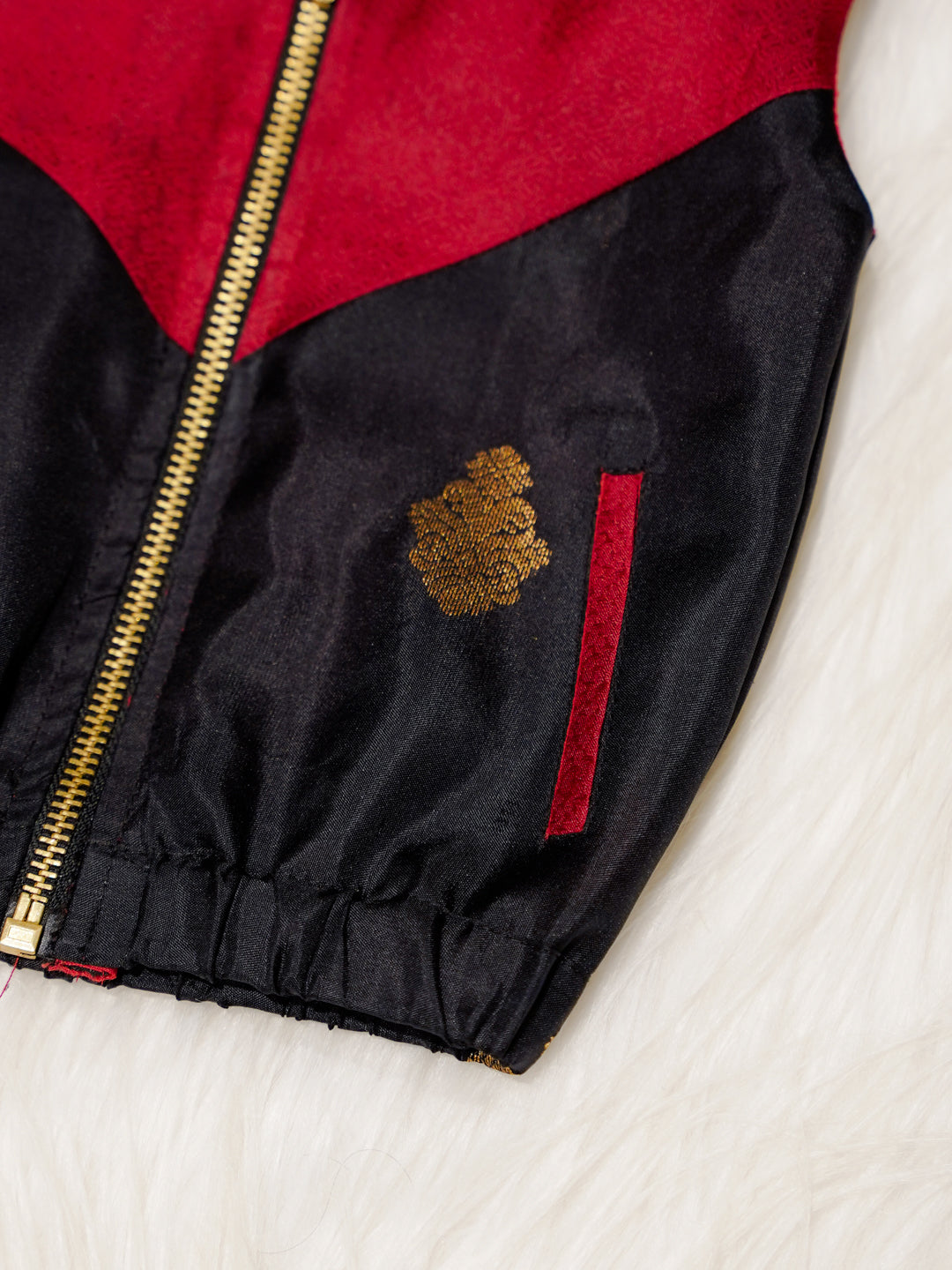 Red Newborn Unisex Hooded Jacket with Zari Motifs