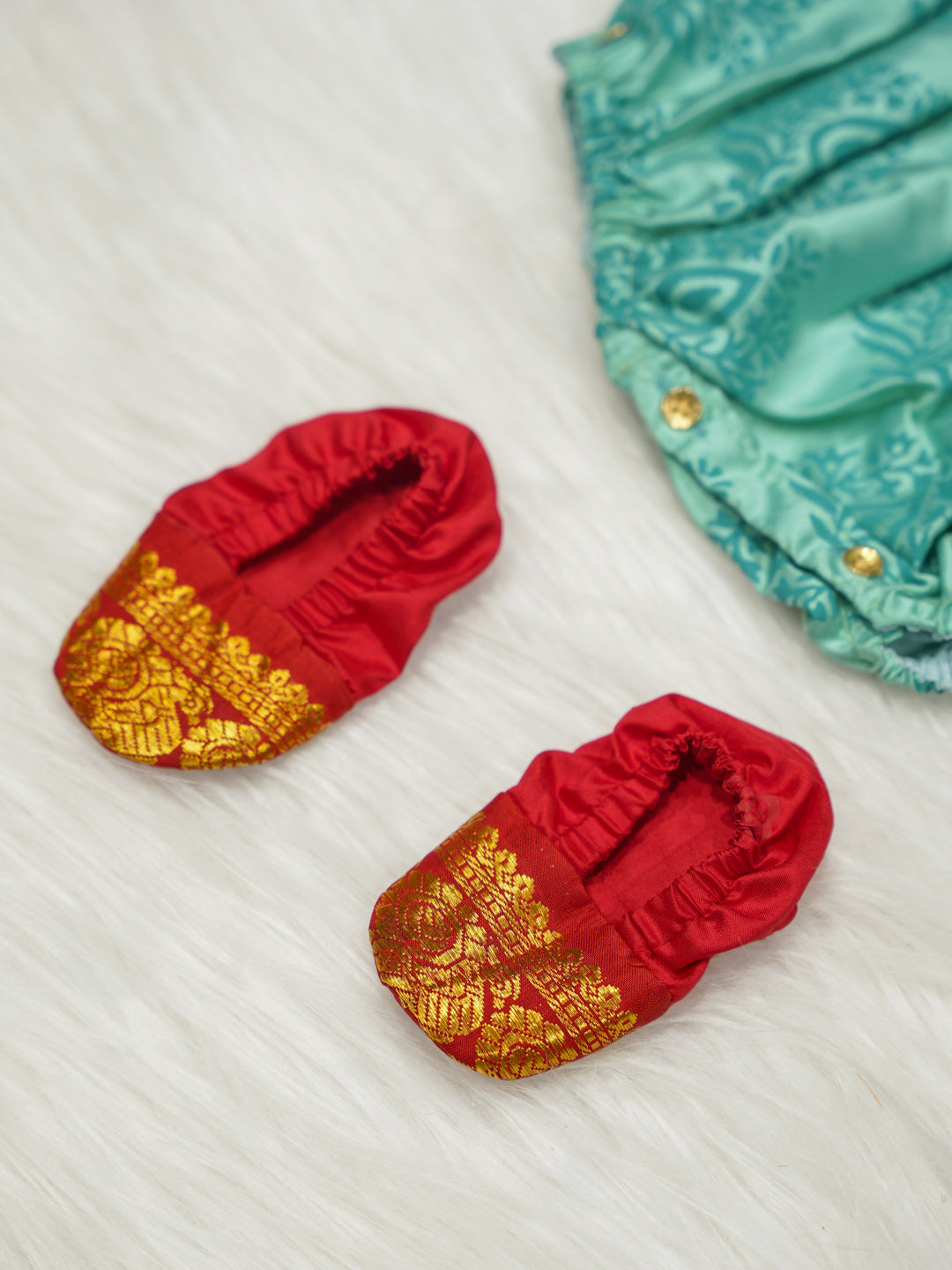 Aqua Teal & Red Silk Newborn Romper Set