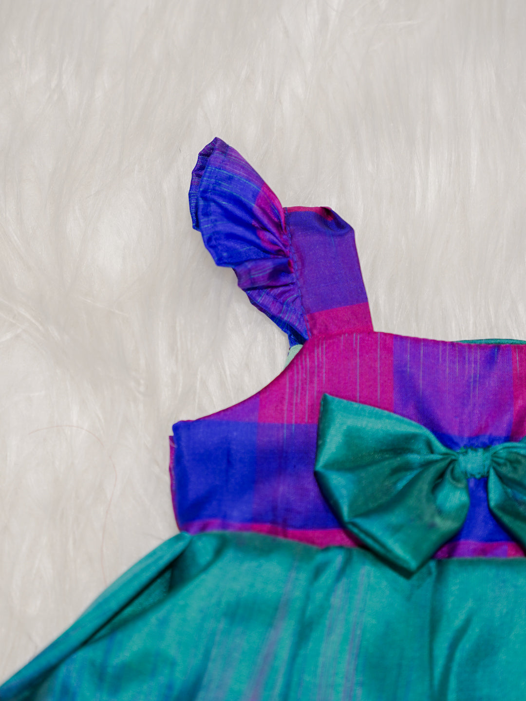 Multicolor Newborn Girl Gown with Checked Design