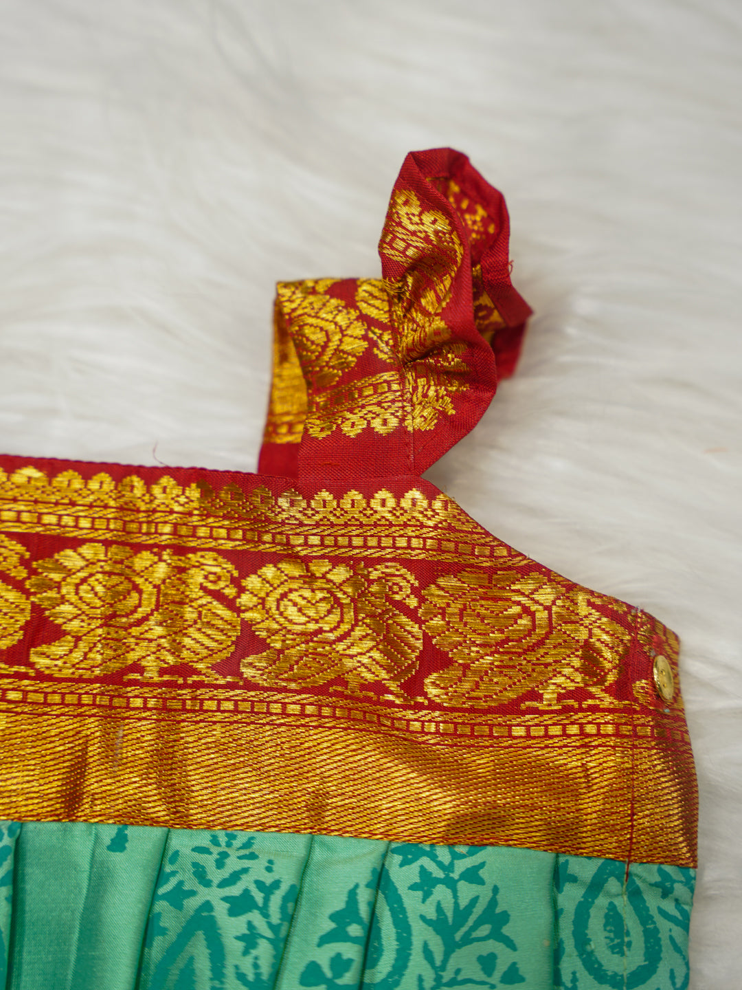 Aqua Teal & Red Silk Newborn Romper Set