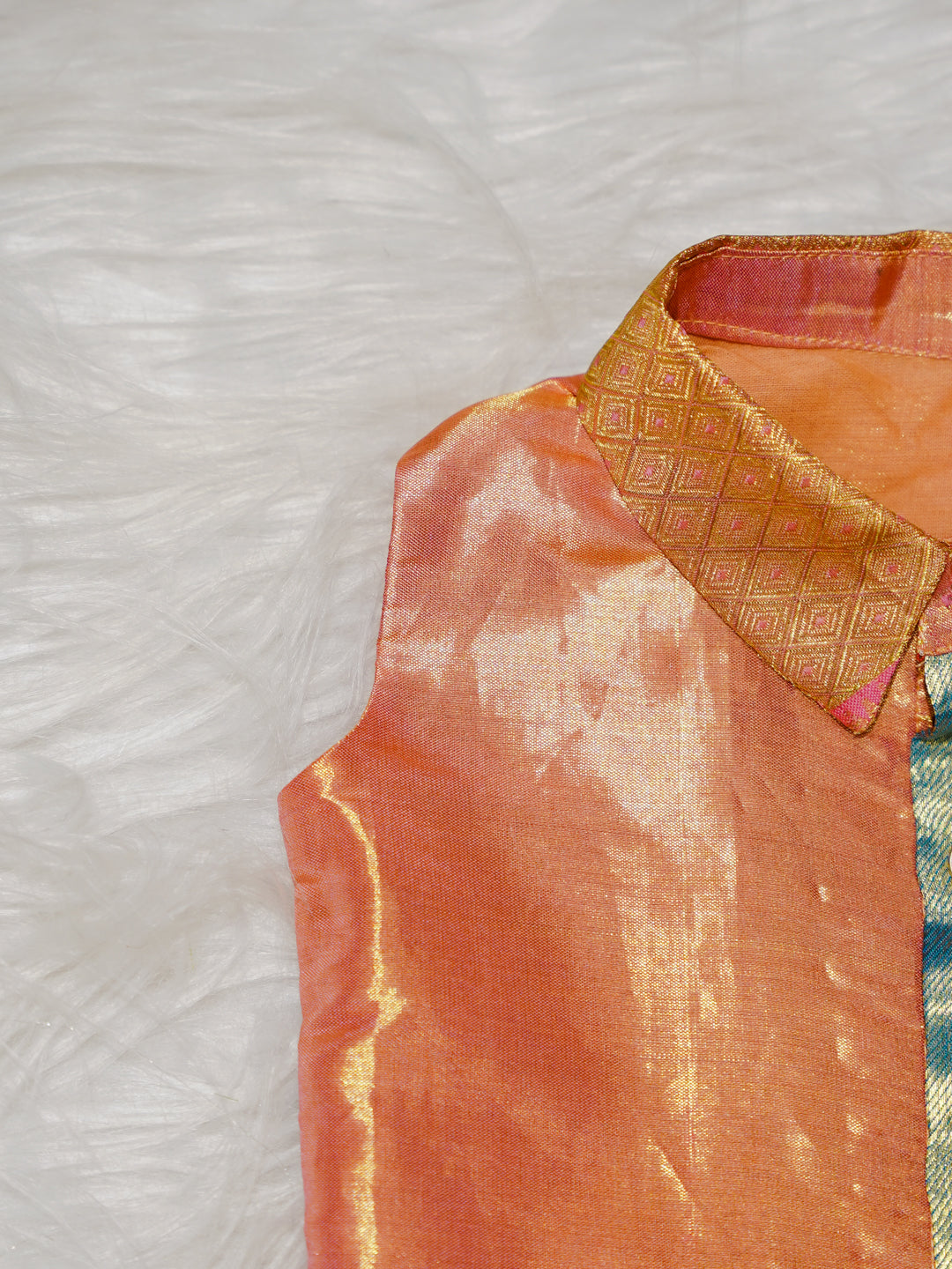 Peach Blue Boy Romper with Zari Panel