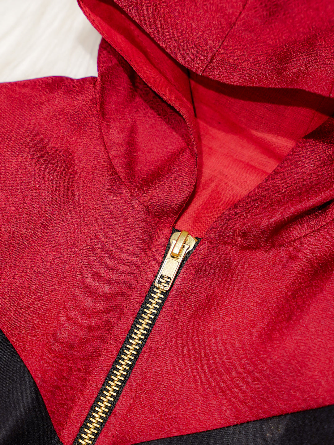 Red Newborn Unisex Hooded Jacket with Zari Motifs