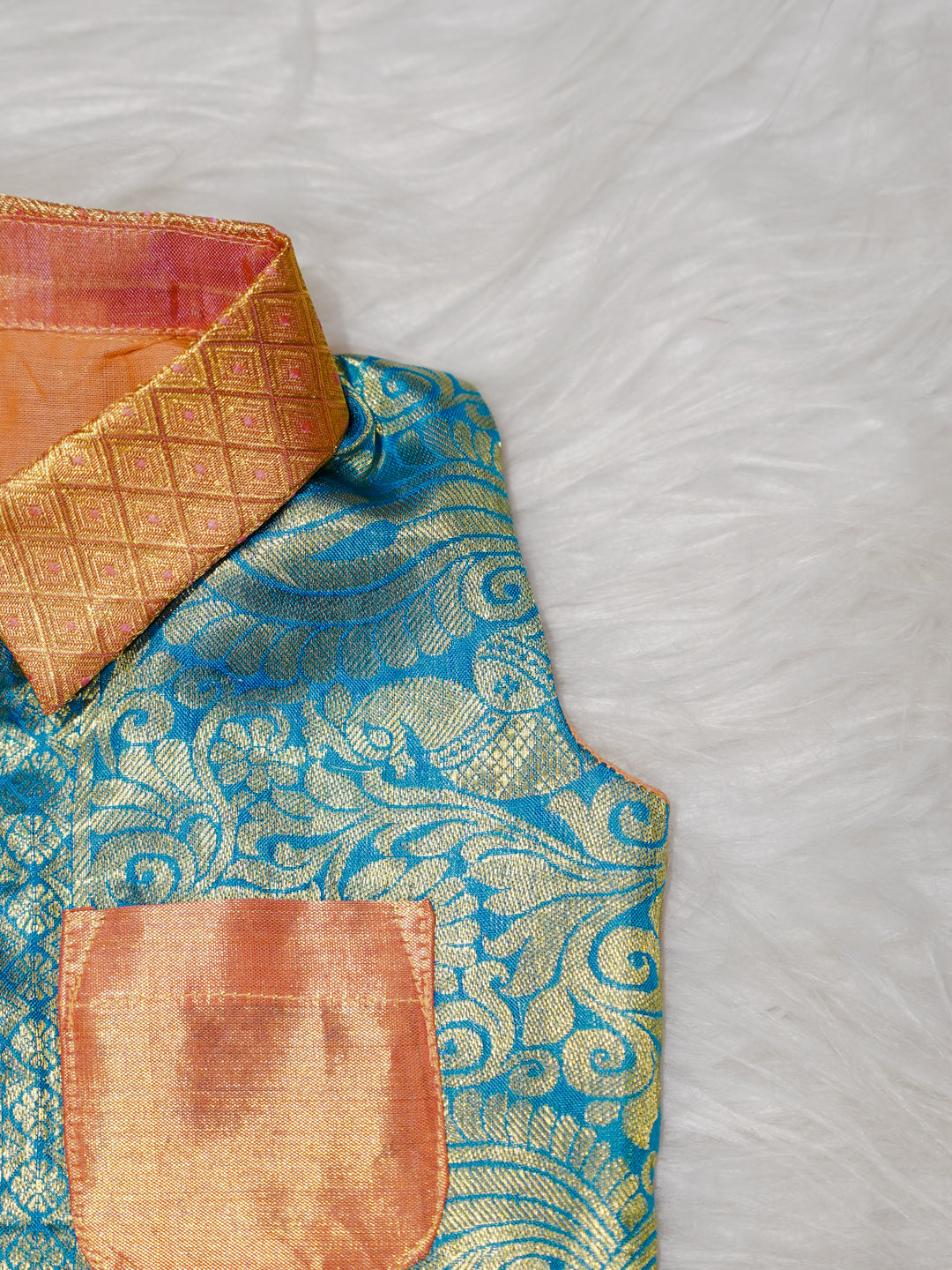Peach Blue Boy Romper with Zari Panel