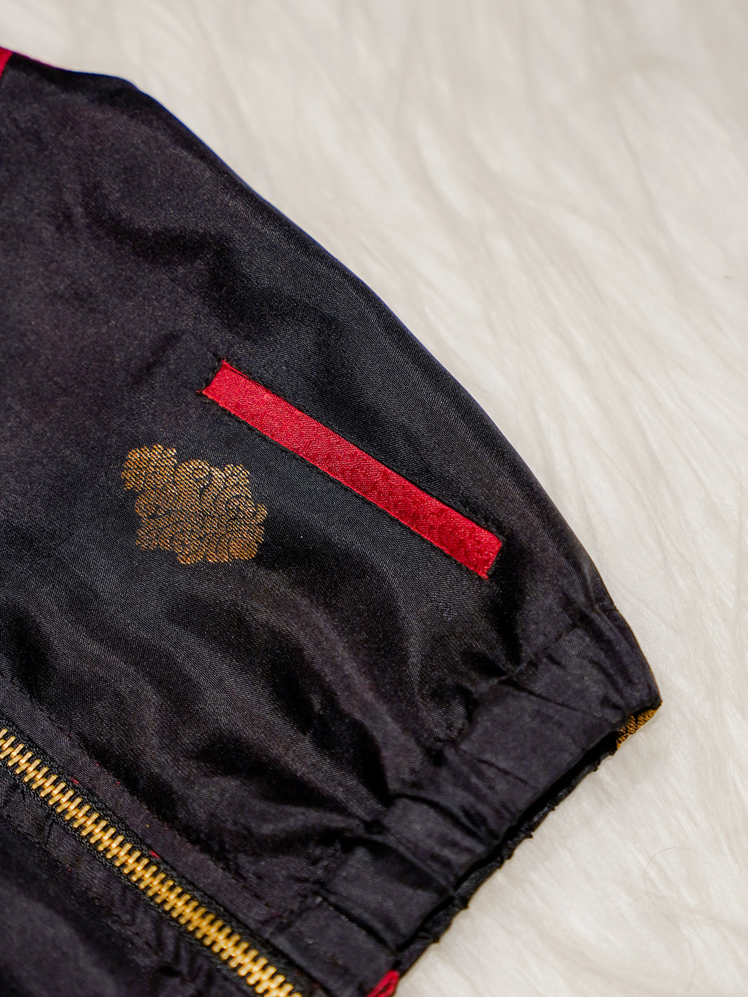 Red Newborn Unisex Hooded Jacket with Zari Motifs