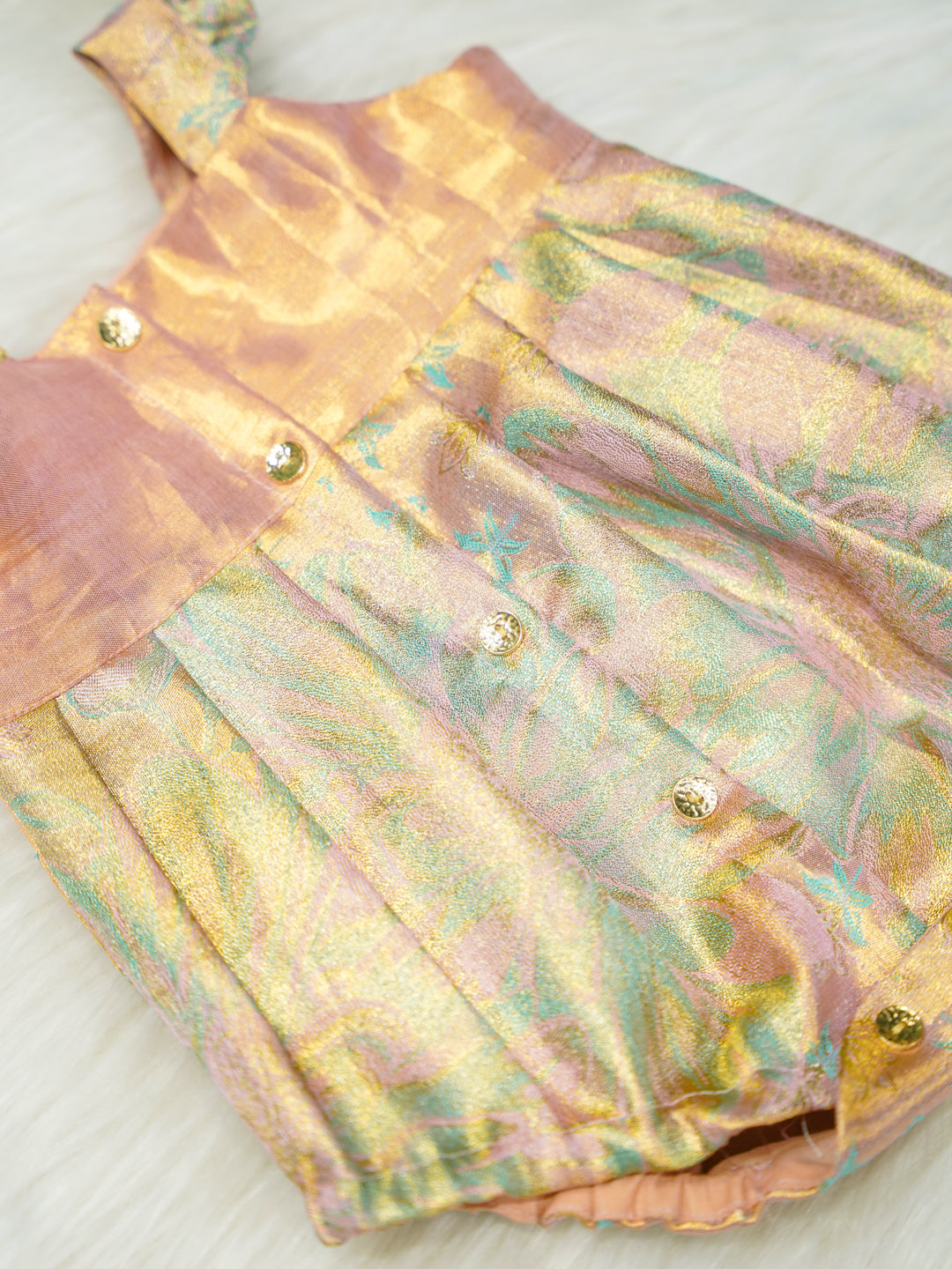 Pastel Gold Silk Newborn Girl Romper Set with Booties