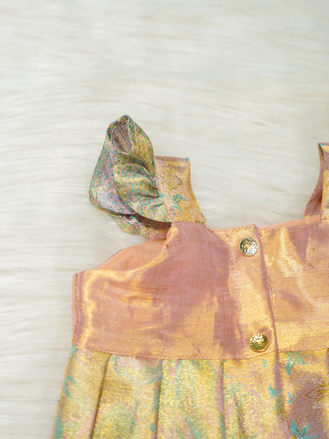 Pastel Gold Silk Newborn Girl Romper Set with Booties