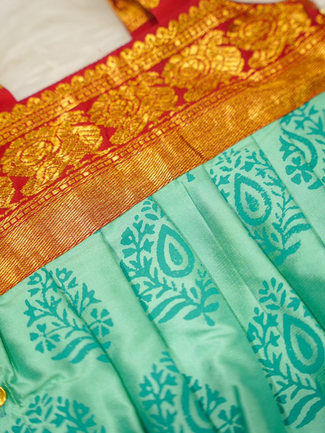 Aqua Teal & Red Silk Newborn Romper Set