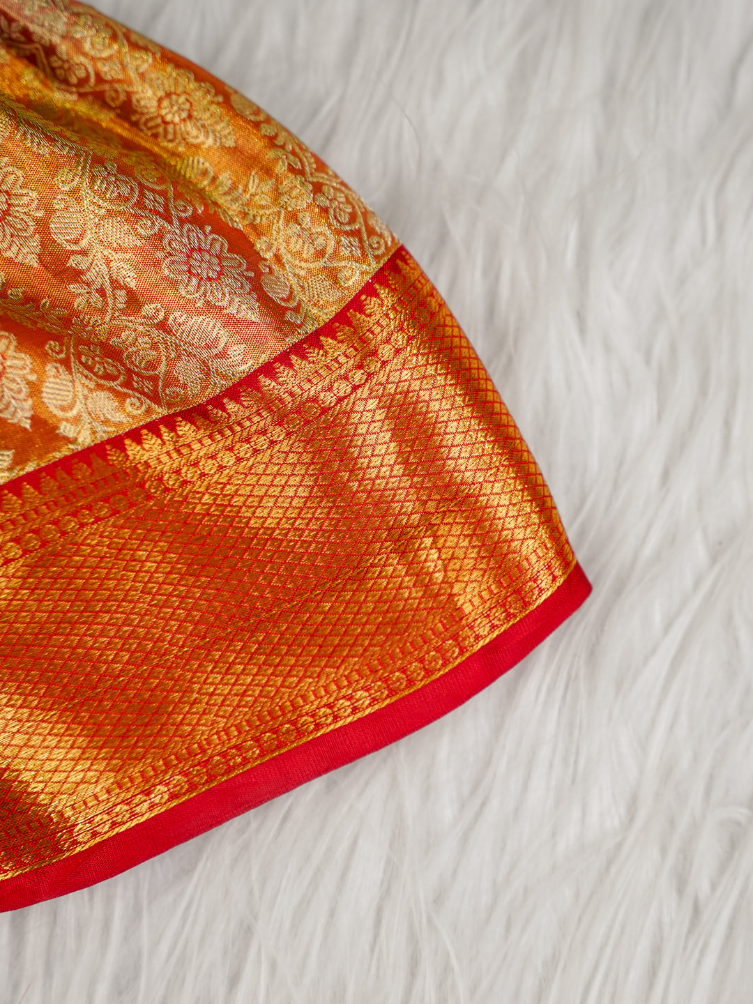 Gold & Red Kids Silk Frock with Bow — Pure Kanchipuram Silk