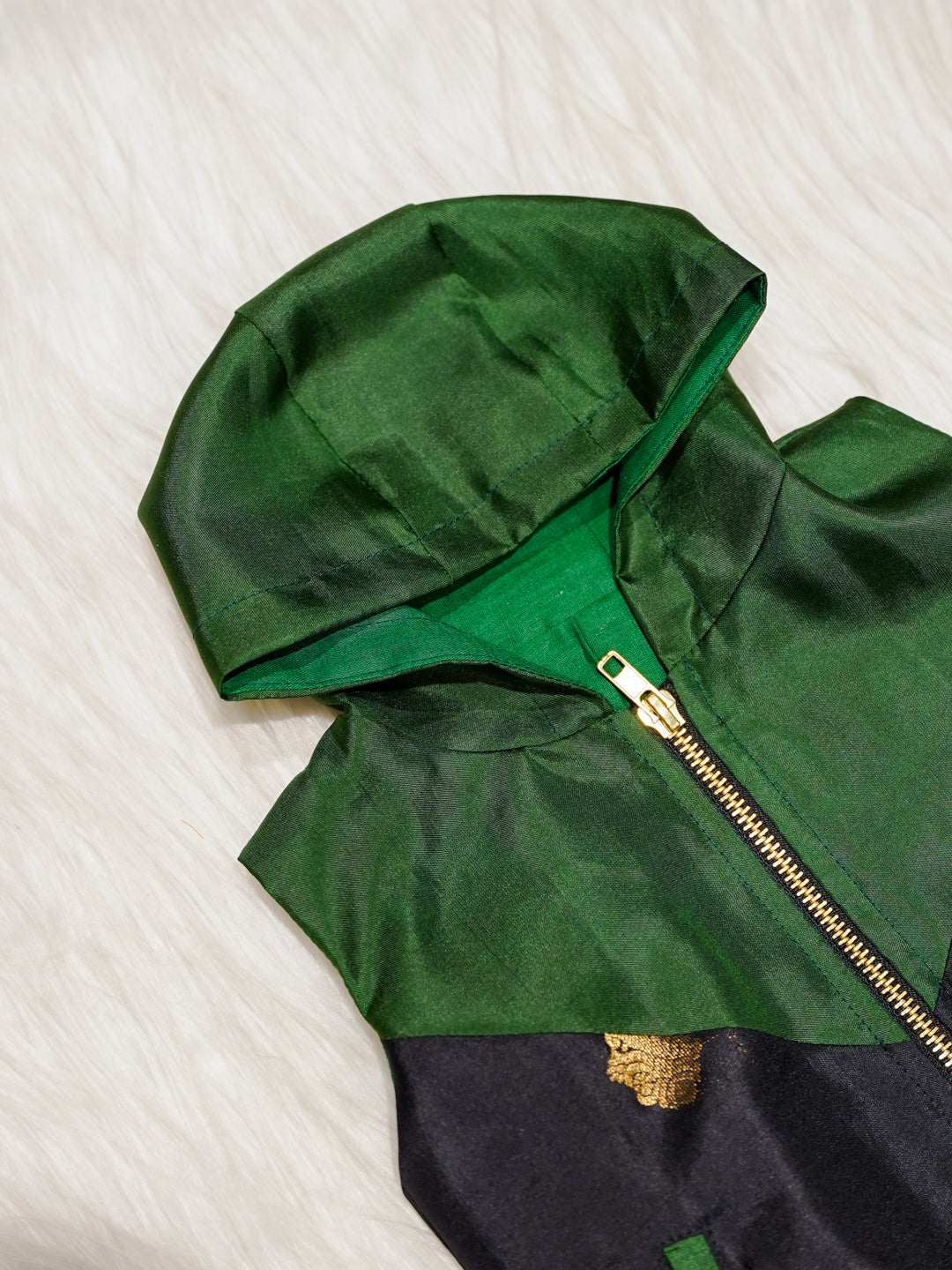 Emerald Green Newborn Hooded Jacket with Zari Motifs