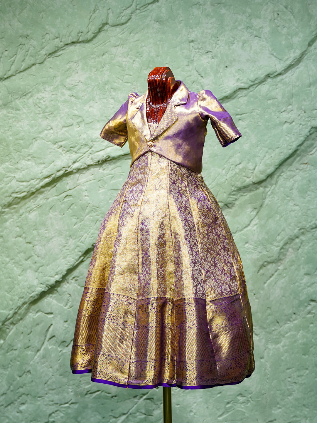 Purple & Gold Baby Girl Waistcoat Gown