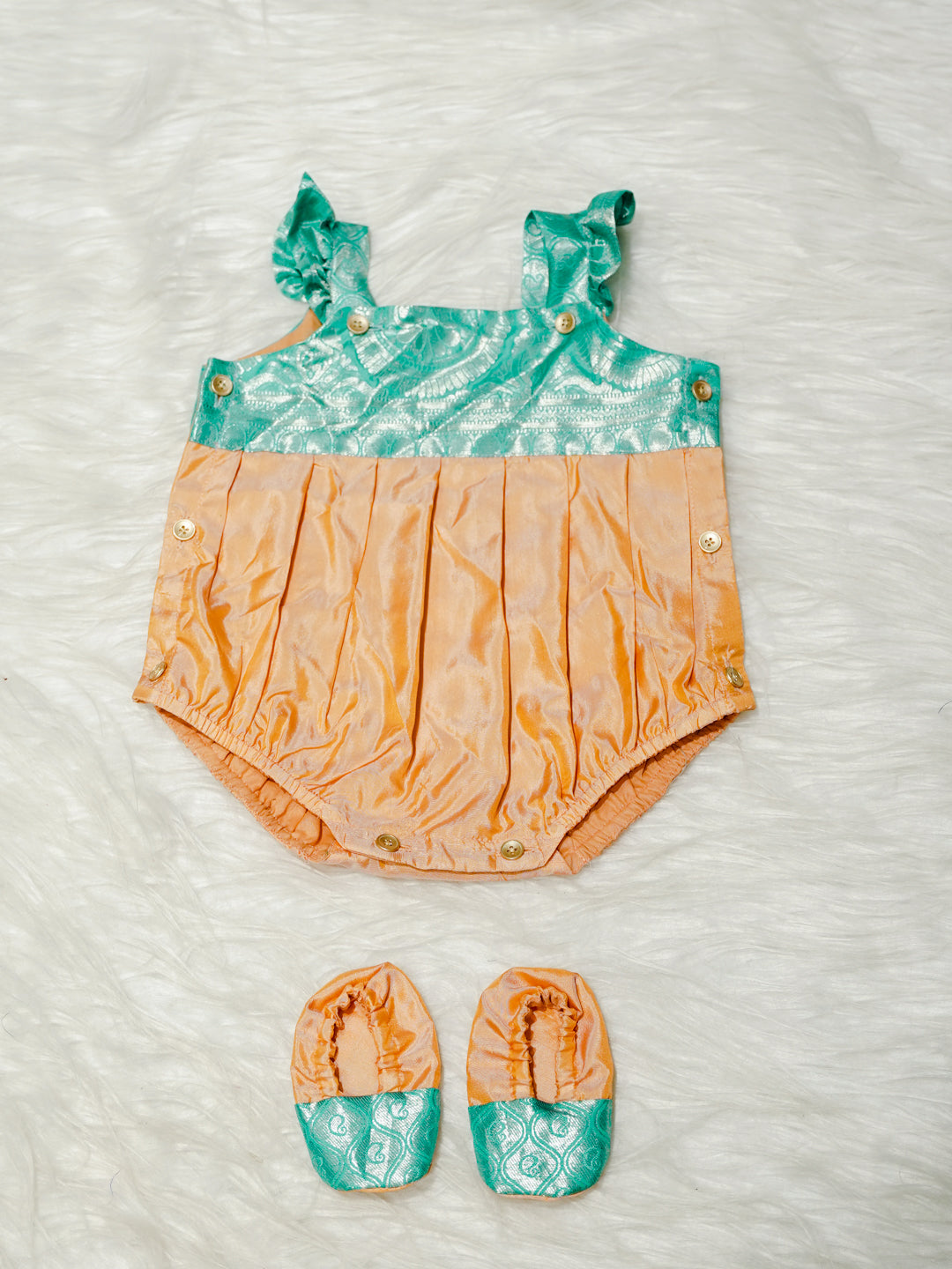 Mint Green & Peach Newborn Girl Romper