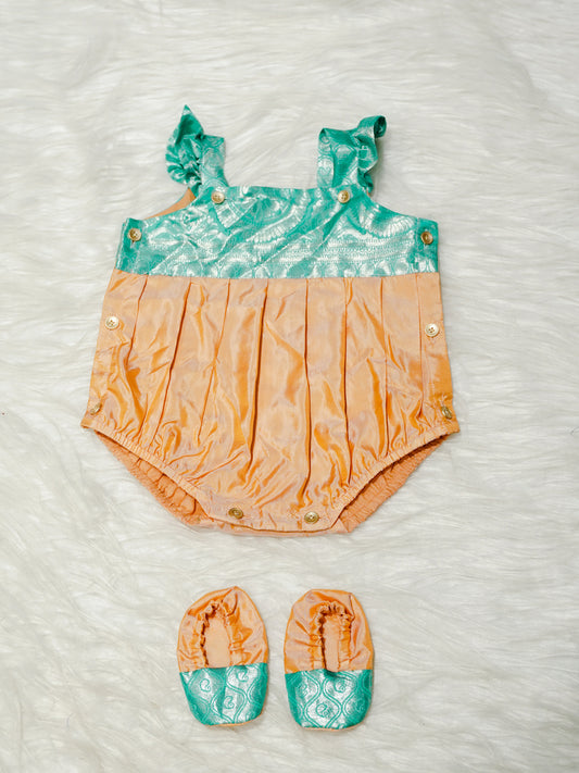 Mint Green & Peach Newborn Girl Romper