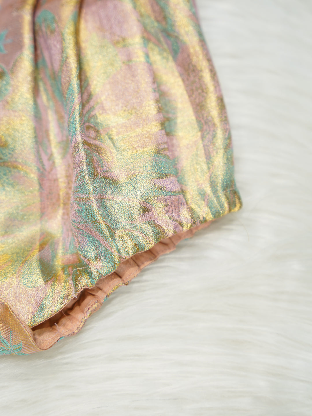 Pastel Gold Silk Newborn Girl Romper Set with Booties