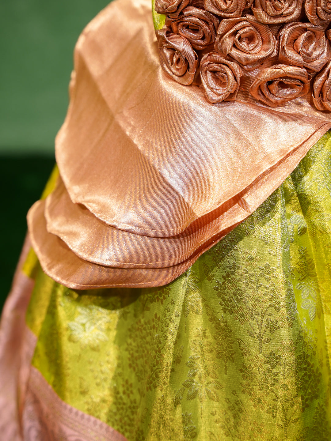Lime Green Cinderella Silk Gown with Floral Bodice
