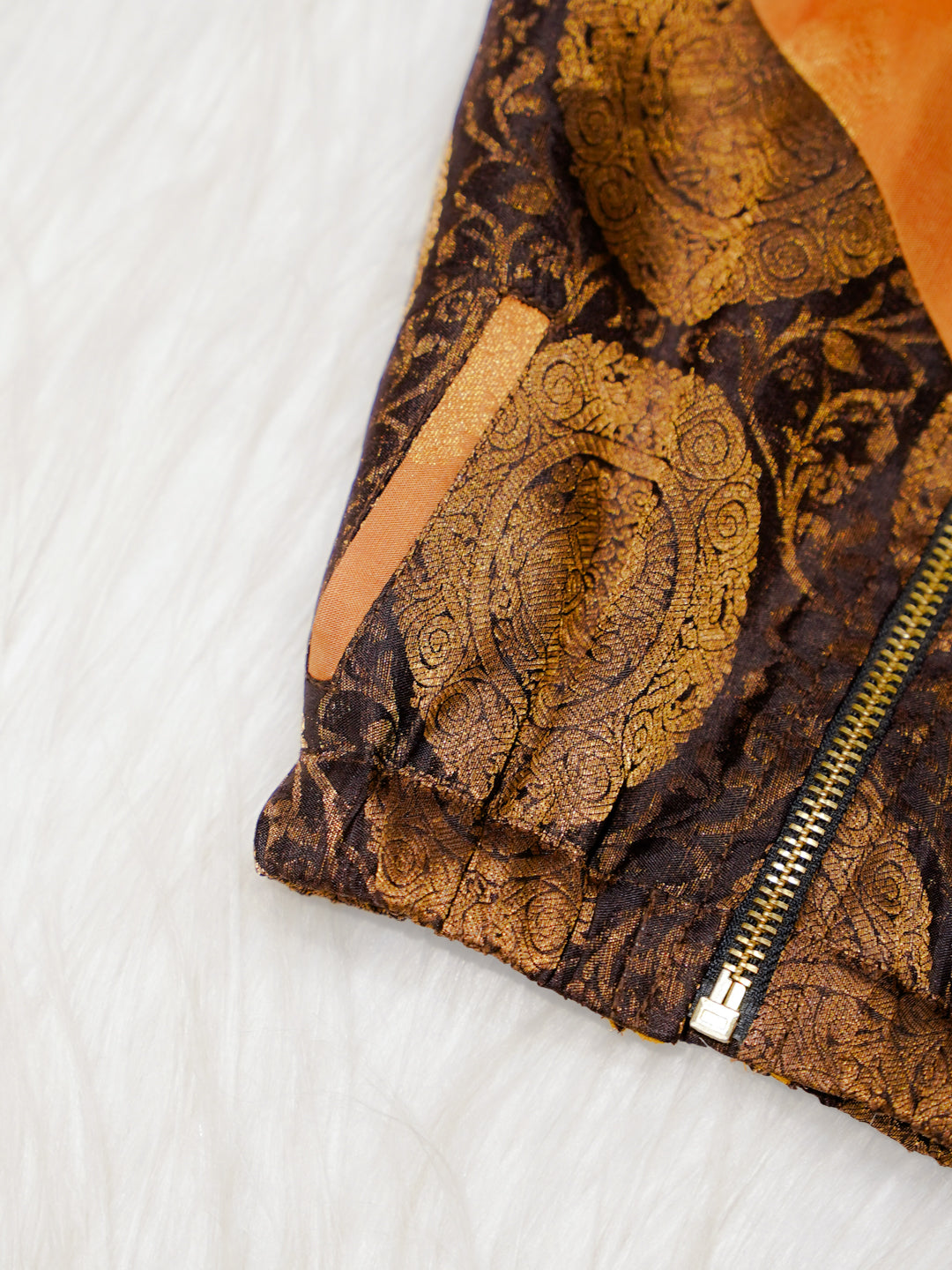 Mustard Orange Newborn Unisex Hooded Jacket with Zari Motifs